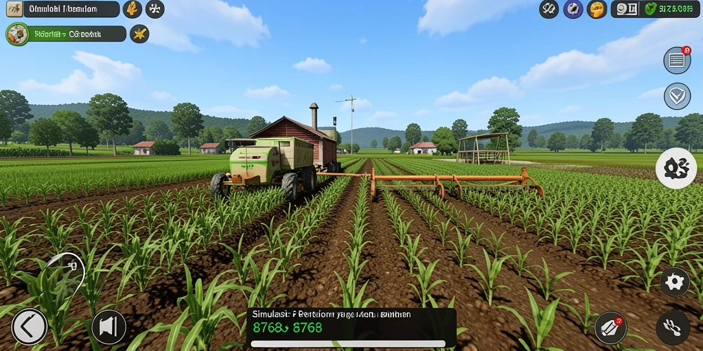 Tampilan gameplay 8768 dengan petani yang sedang bekerja di ladang.