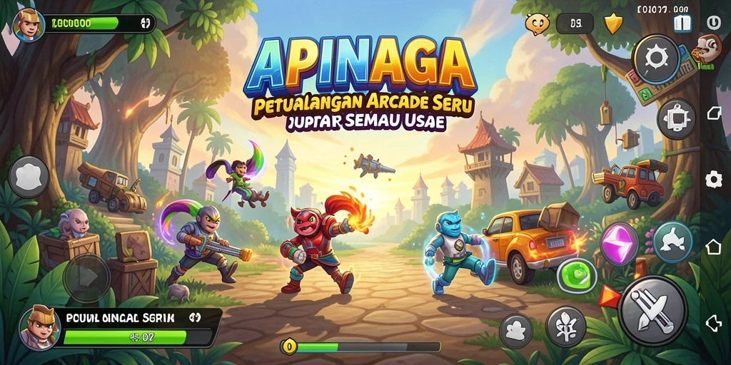 Tampilan gameplay APINAGA dengan aksi seru di berbagai level.