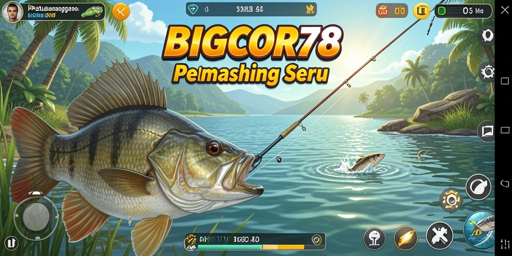 Tampilan menarik dari gameplay <strong>BIGCOR78</strong> saat memancing ikan di lokasi eksotis.