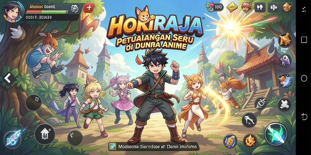 Tampilan gameplay menarik dengan karakter anime yang berwarna-warni.