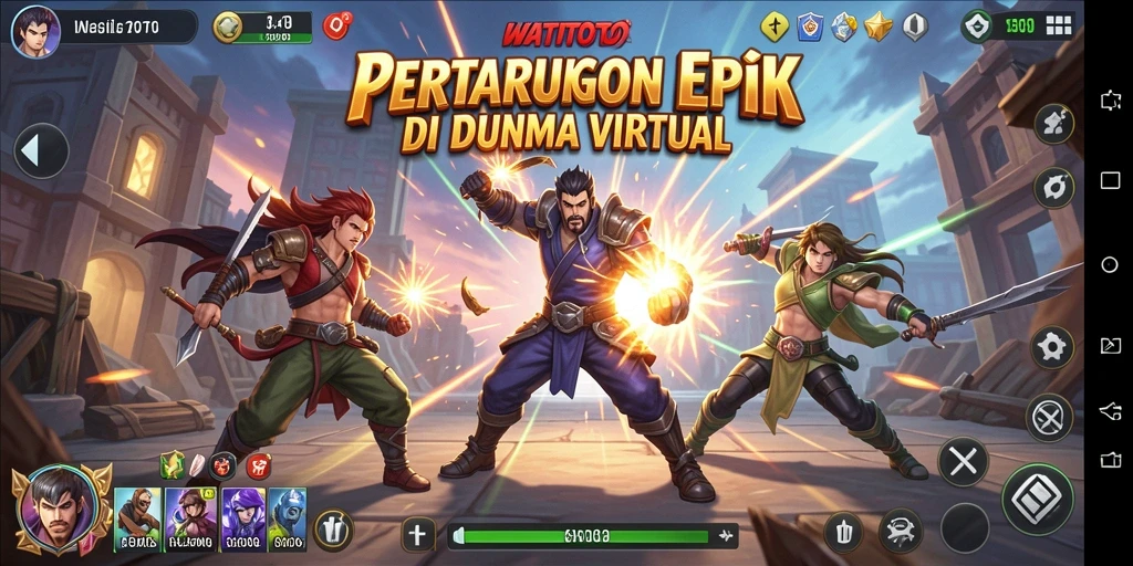 Tampilan gameplay WATITOTO dengan pertarungan seru dan karakter unik.